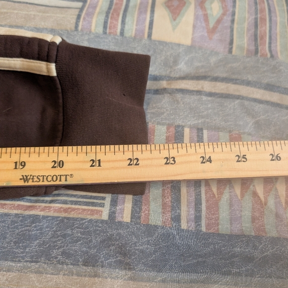 Roots Brown Fleece Jacket Medium Full Zip with Zip Pockets White Stripes - Picture 4 of 7